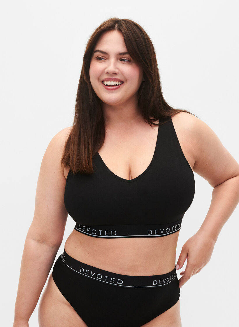 Puuvillaiset rintaliivit tekstill&auml;, Musta, Model image number 0