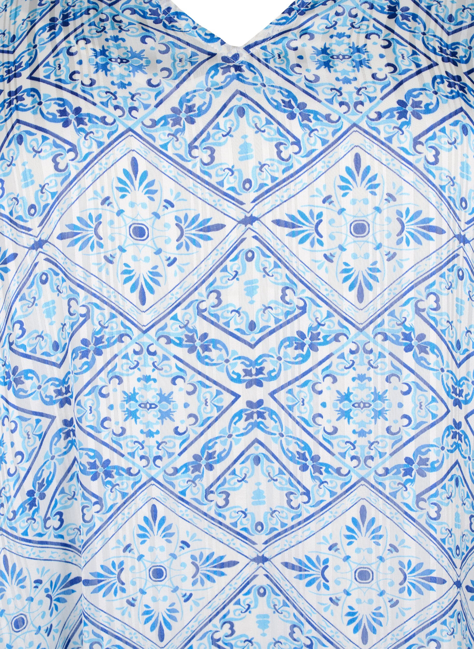 Zizzi Kuvioitu mekko, jossa on v-p&auml;&auml;ntie ja 3/4-hihat, Birch Graphic AOP, Packshot image number 2