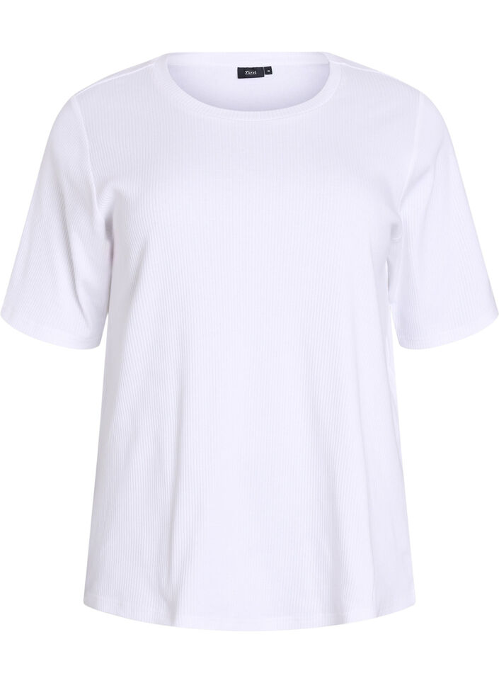 Ribattu jerseypusero, jossa on lyhyet hihat, Valkoinen, Packshot image number 0