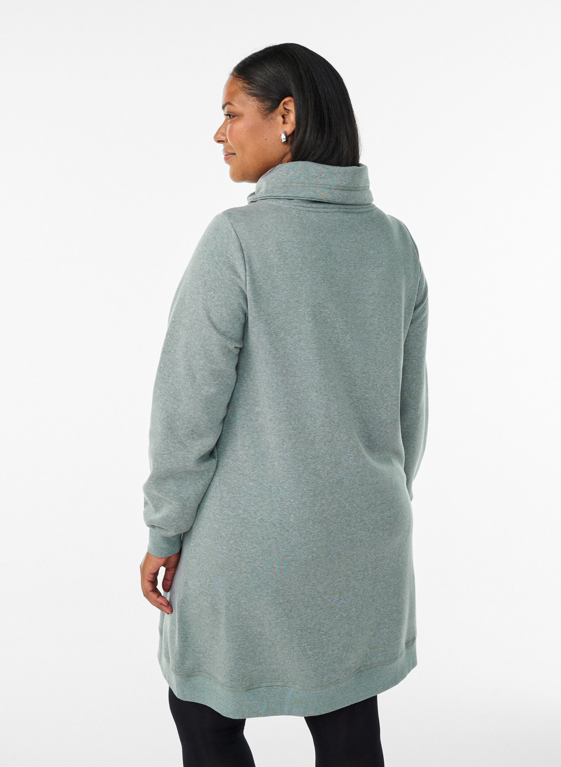 ZizziLyhyt swetarimekko korkealla kauluksella ja taskuilla, Vihre&auml;, Model image number 2