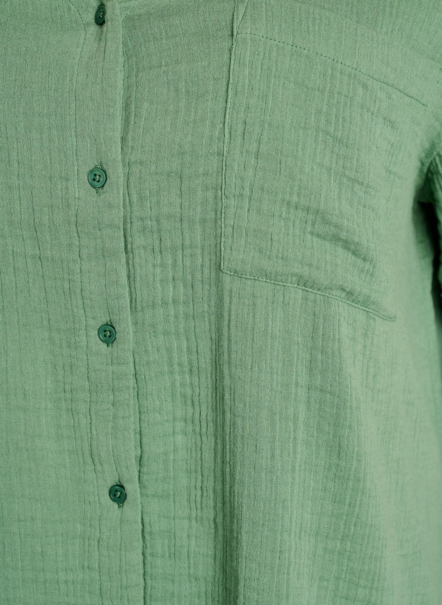 Zizzi Puuvillamusliinipusero lyhyill&auml; hihoilla, Vihre&auml;, Packshot image number 2