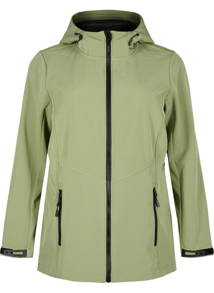 Lyhyt softshell-takki, jossa on taskut, Oil Green, Packshot image number 0
