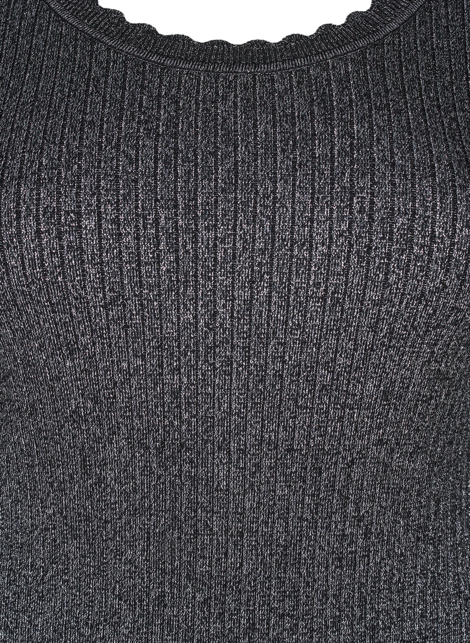 Zizzi Tiukasti istuva neulepusero glitterlangalla, Musta, Packshot image number 2