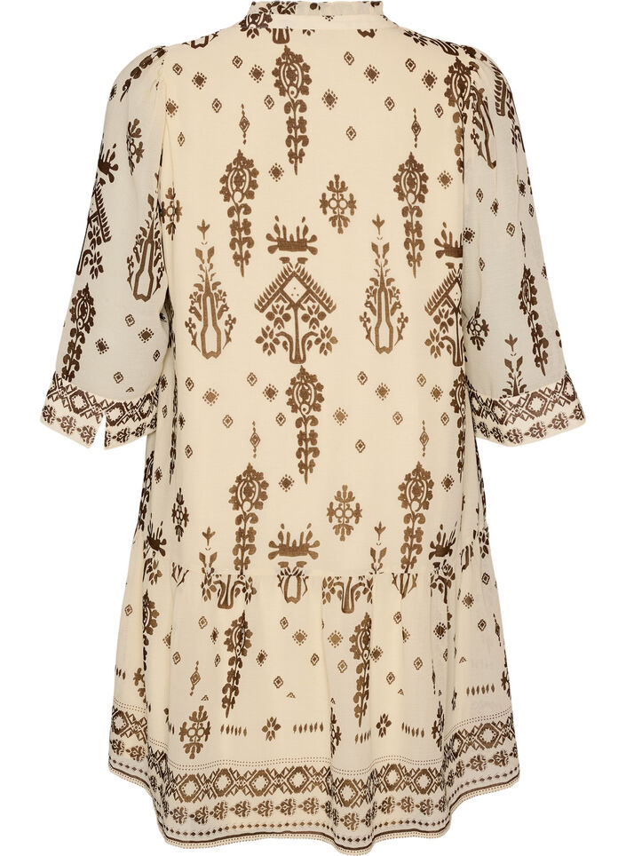 Mekko koristepainatuksella ja r&ouml;yhel&ouml;kauluksella, Beige, Packshot image number 1