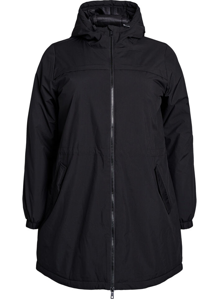 Kevyt topattu parka hupulla, Musta, Packshot image number 0