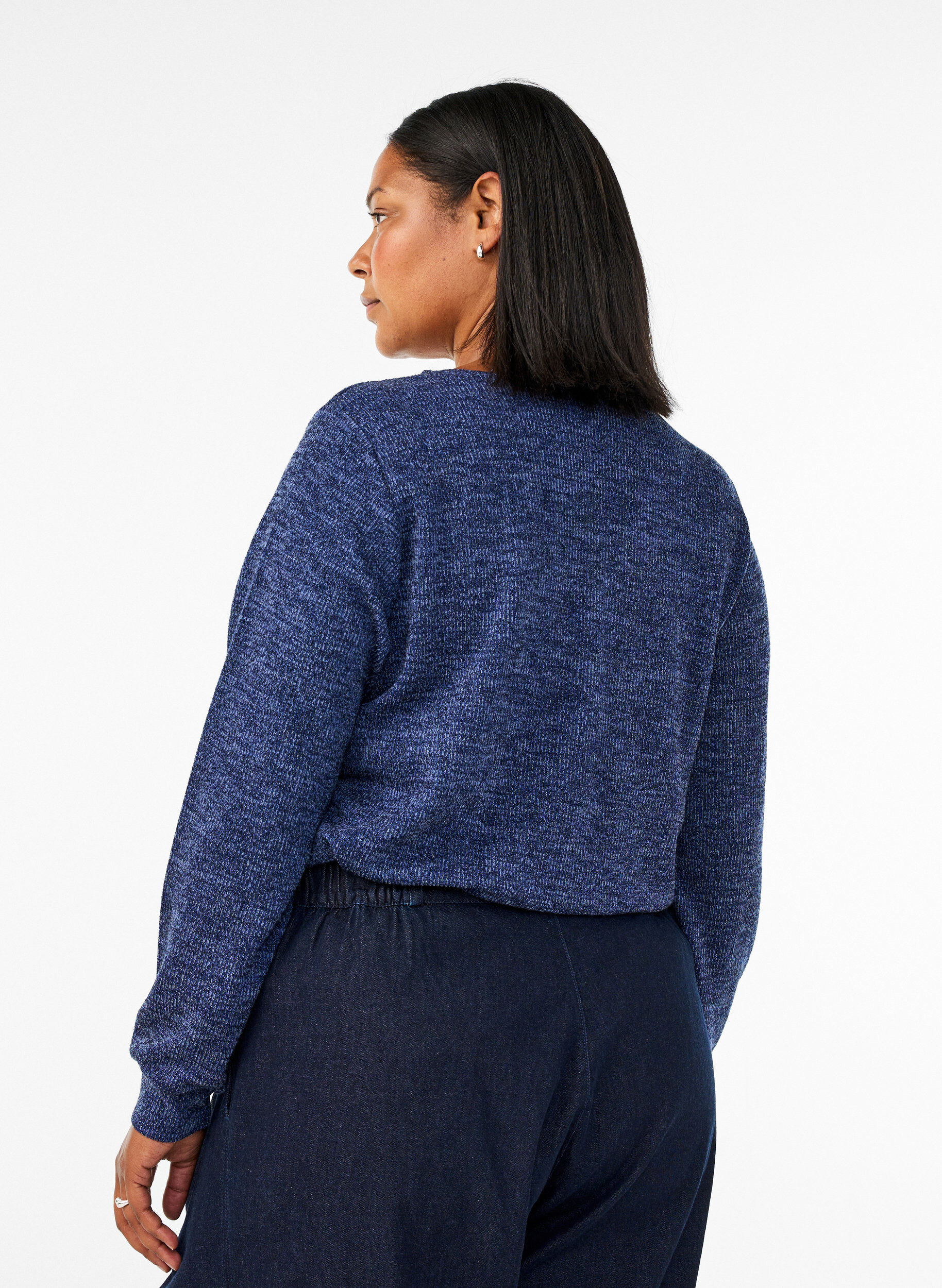 ZizziJerseypusero V-p&auml;&auml;ntiell&auml; ja pitk&auml;t hihat, Sininen, Model image number 2