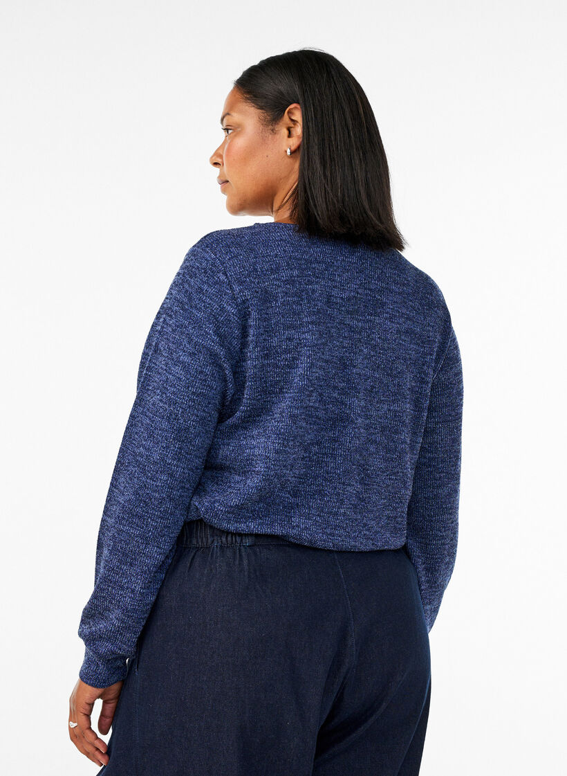 Jerseypusero V-p&auml;&auml;ntiell&auml; ja pitk&auml;t hihat, Sininen, Model image number 2