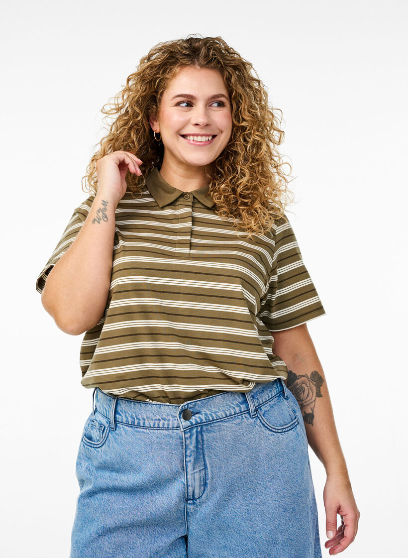 Raidallinen pikeepaita lyhyillä hihoilla, Vihreä, Model image number 0