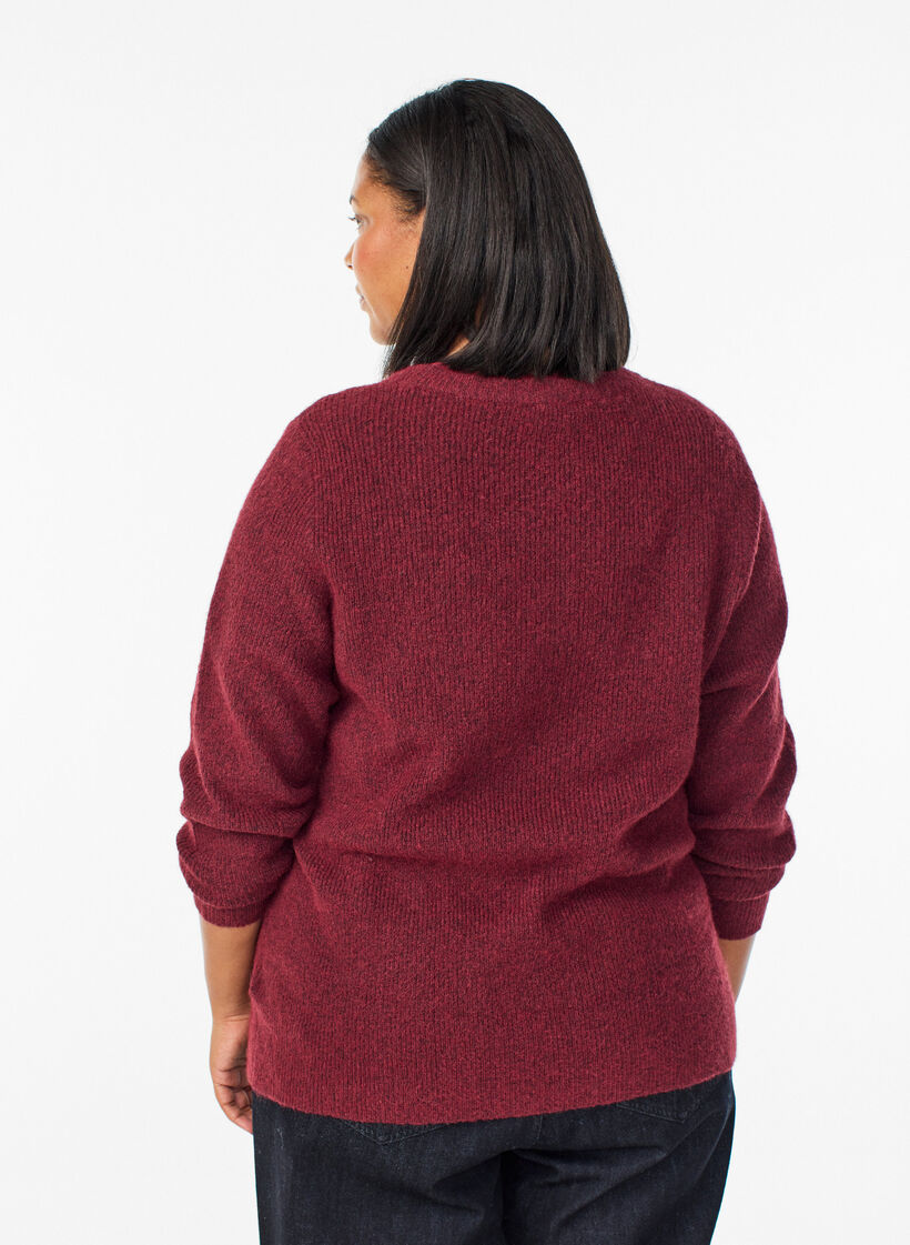 Melange-neulepusero py&ouml;re&auml;ll&auml; p&auml;&auml;ntiell&auml;, Punainen, Model image number 2