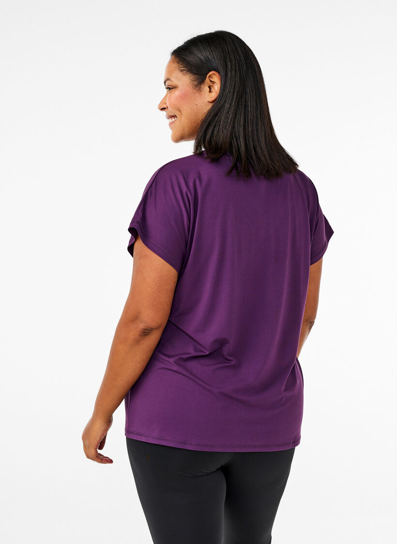 V&auml;lj&auml; treenipaita, jossa on V-p&auml;&auml;ntie, Violetti, Model image number 2