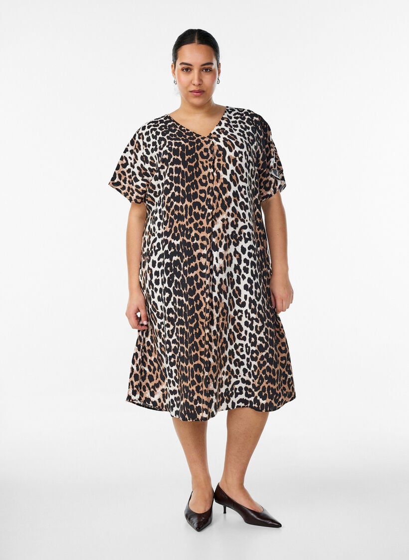 Viskoosimekko, jossa on V-p&auml;&auml;ntie, Ruskea, Model image number 0