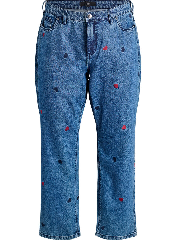 Gemma korkeat vyötäröiset farkut kirjailuilla yksityiskohdilla, Sininen, Packshot