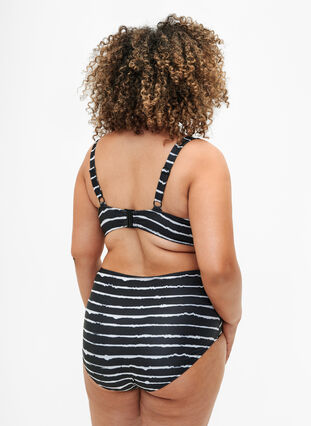 Raidallinen bikinialaosa korkealla vyötäröllä, Black White Stripe, Model image number 1