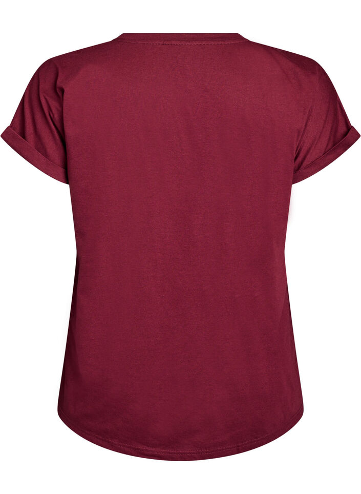 Lyhythihainen puuvillasekoitteinen T-paita, Tumma Bordeaux, Packshot image number 1