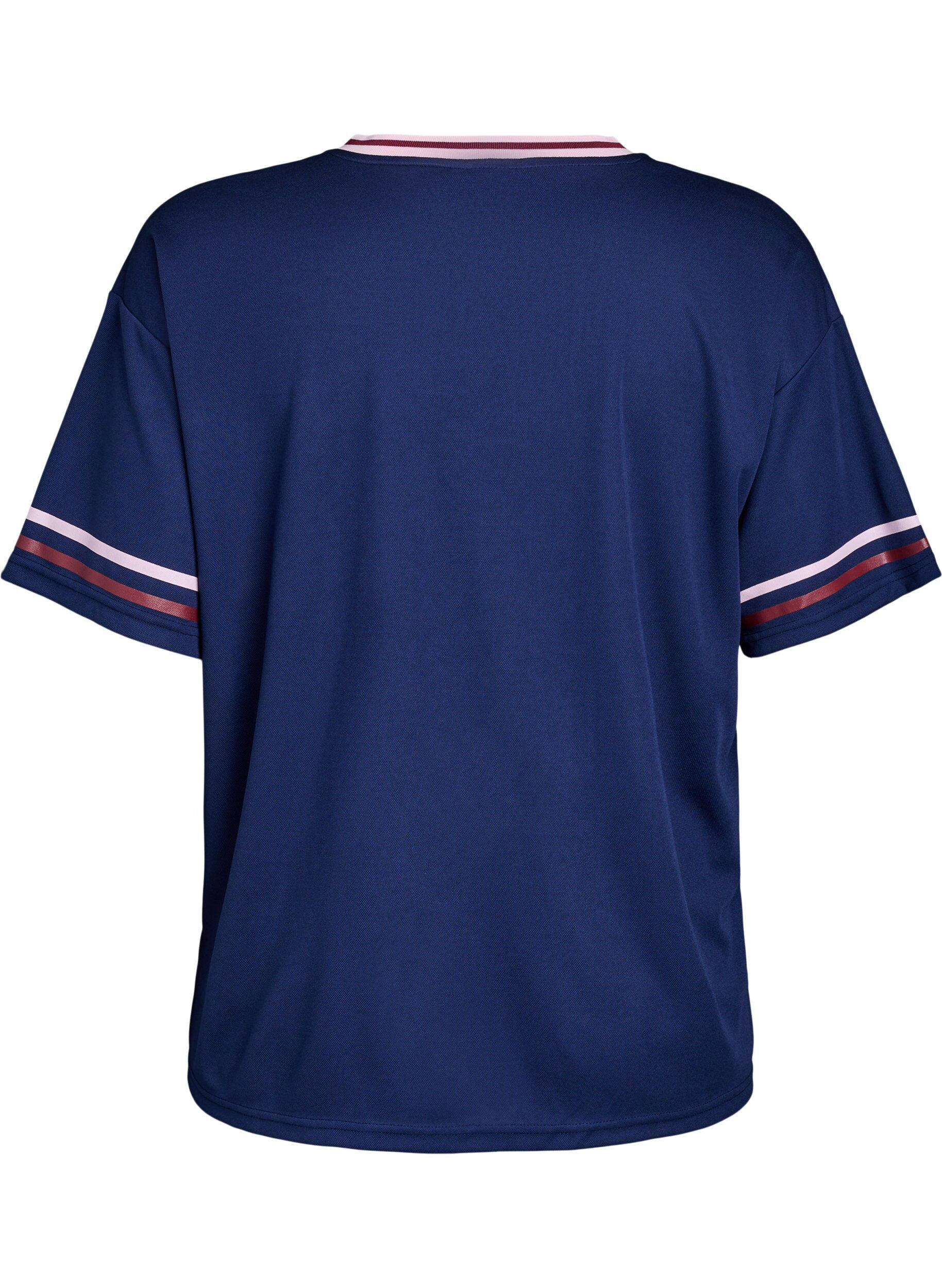 Zizzi Urheilullinen T-paita ruutukuvioilla ja tekstiprintill&auml;, Sininen, Packshot image number 1