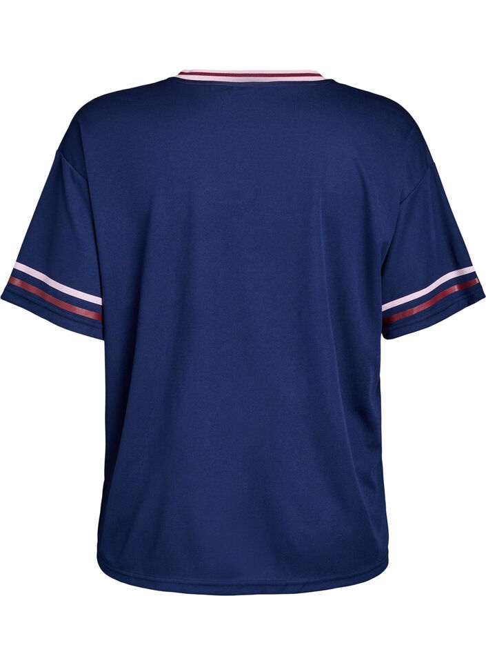 Sporttinen t-paita raidoilla ja teksti-printillä, Sininen, Packshot image number 1