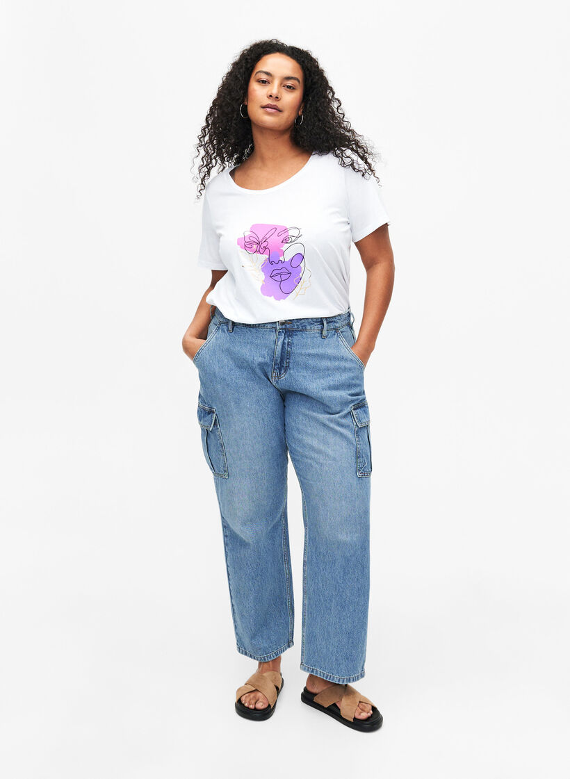 Kuvioitu puuvillainen T-paita, B. White w. Face, Model image number 2