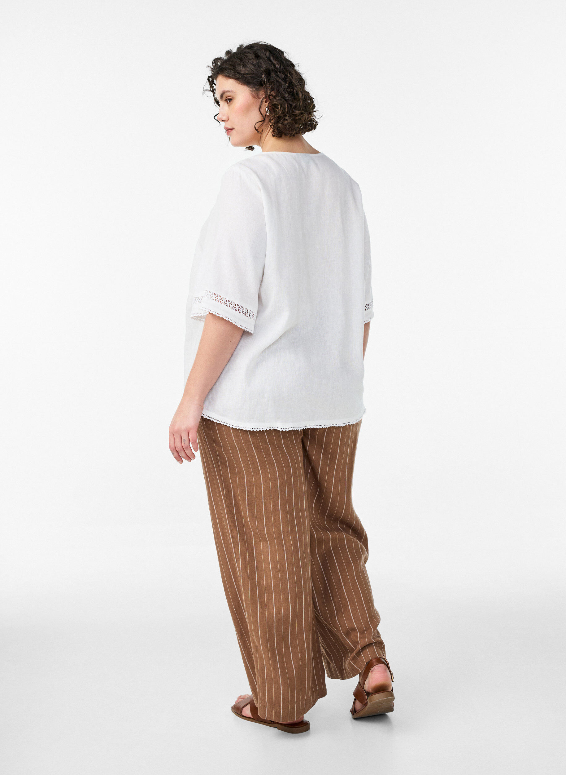 ZizziLeve&auml;lahkeiset pellava- ja viskoosihousut, Ruskea, Model image number 1