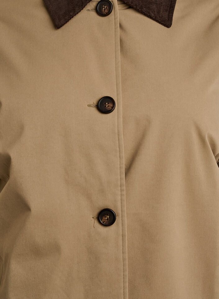 Puolimittainen takki vakosamettikauluksella, Beige, Packshot