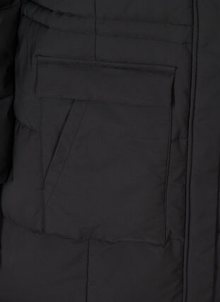 Pitkä talvitakki säädettävällä vyötäröllä, Black, Packshot image number 3