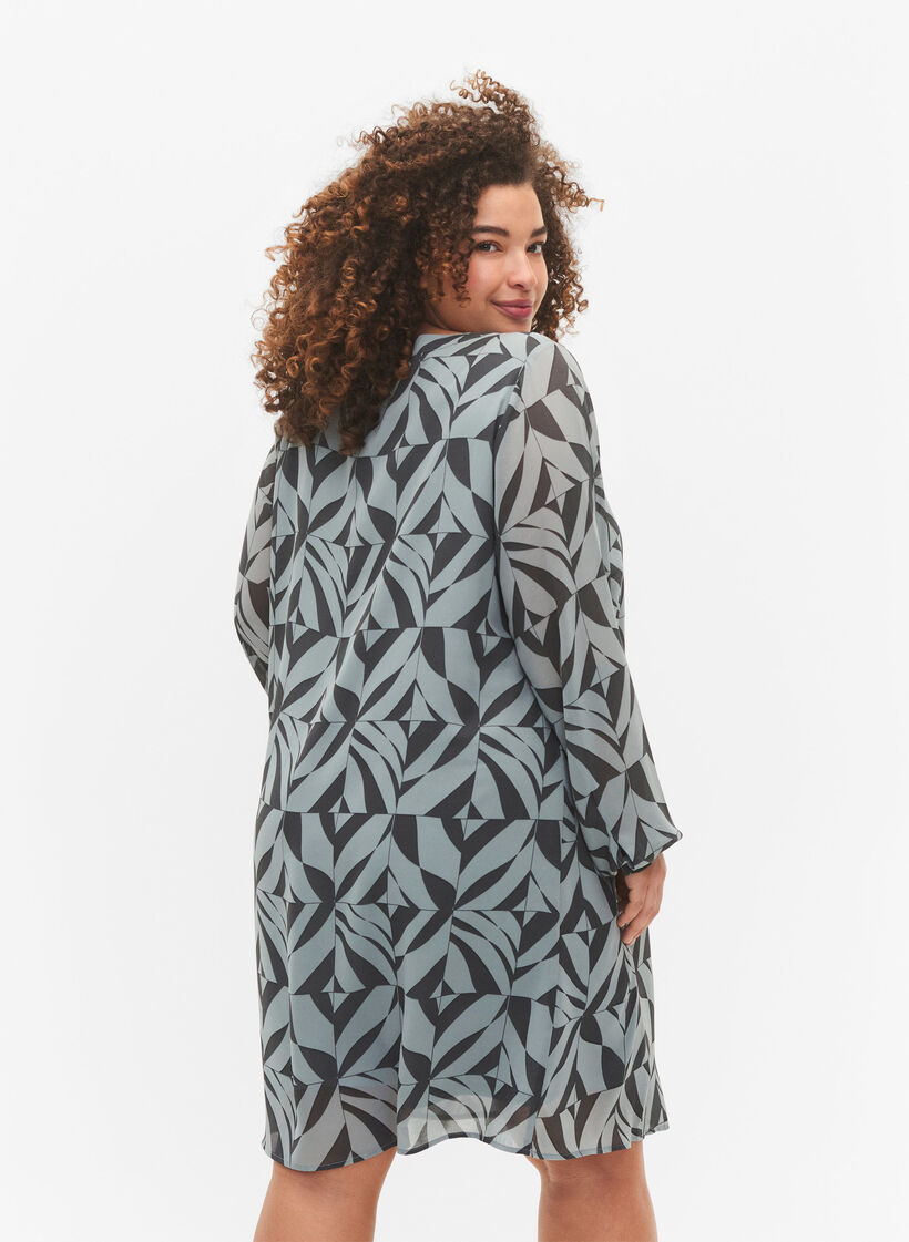 Pitkähihainen mekko V-aukolla, Graphic Leaf, Model image number 1