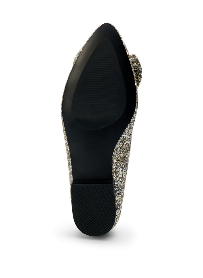 Leveänmalliset kimaltelevat ballerinat rusetilla, Gold Glitter, Packshot image number 4
