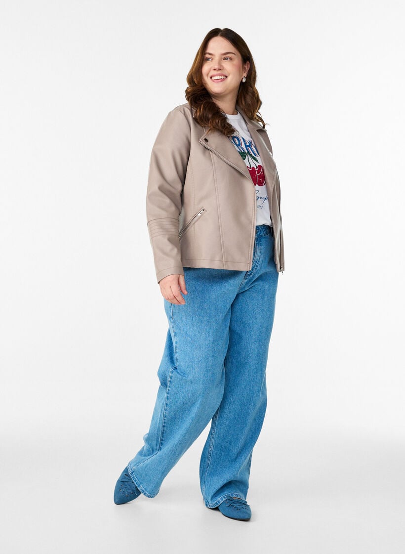 Biker-takki keinonahasta, Harmaa, Model image number 1