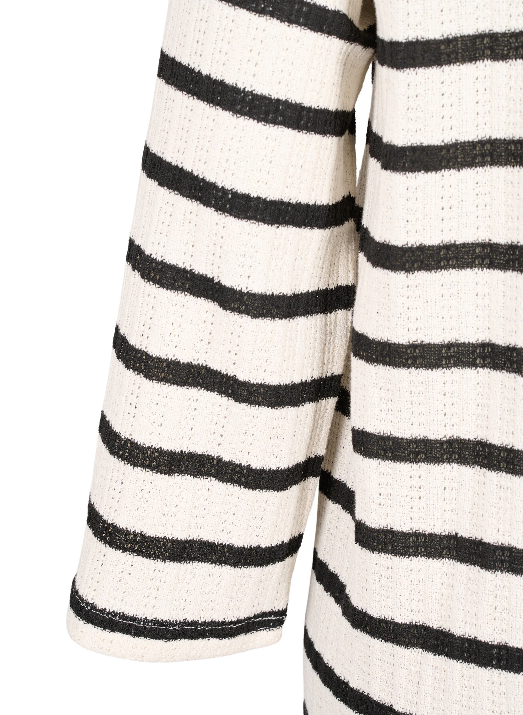 Zizzi Raidallinen neuletakki solmimisnauhalla, Sand Black Stripe, Packshot image number 3
