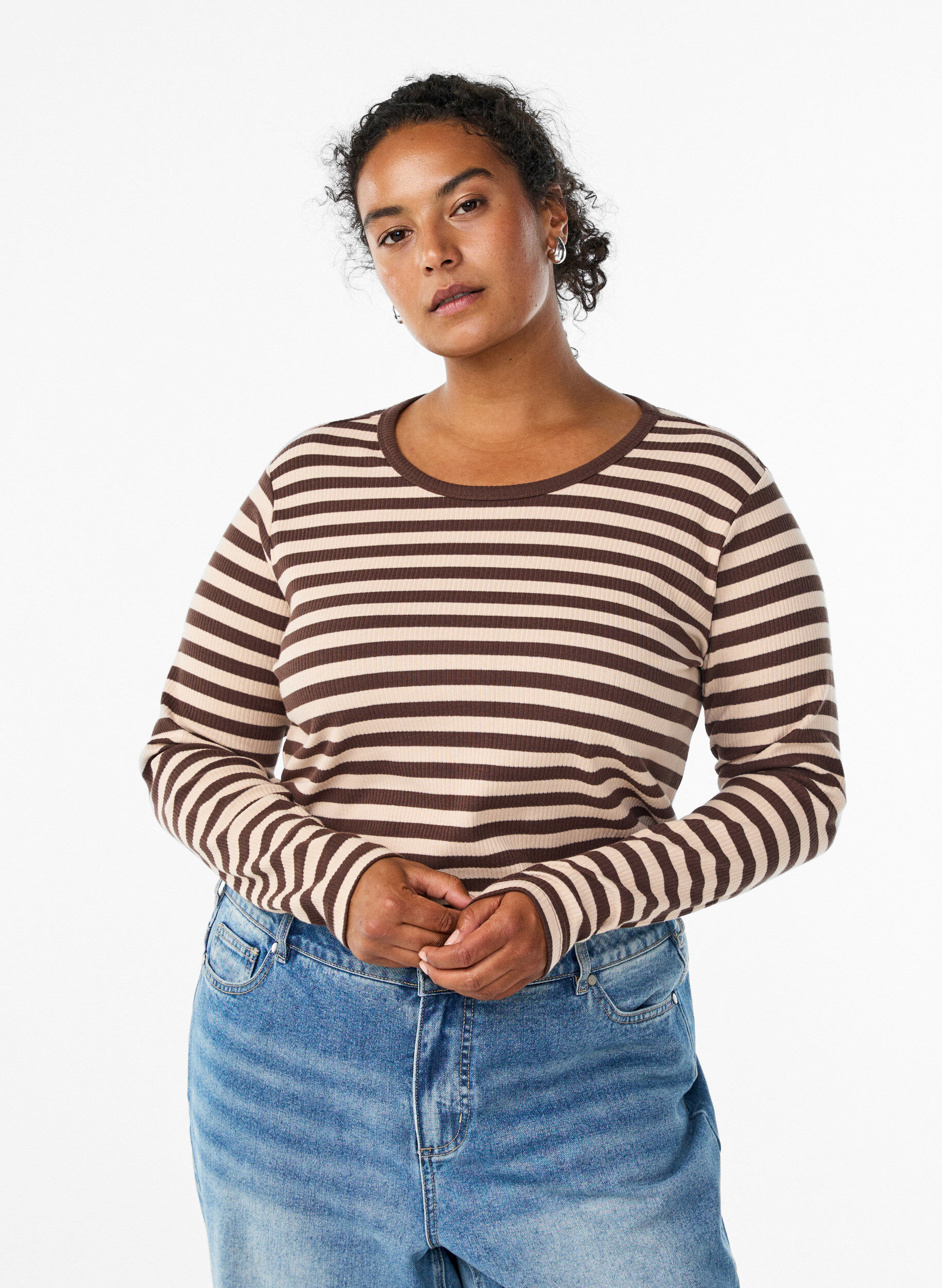 ZizziRaidallinen pusero pitkill&auml; hihoilla, Ruskea, Model image number 0