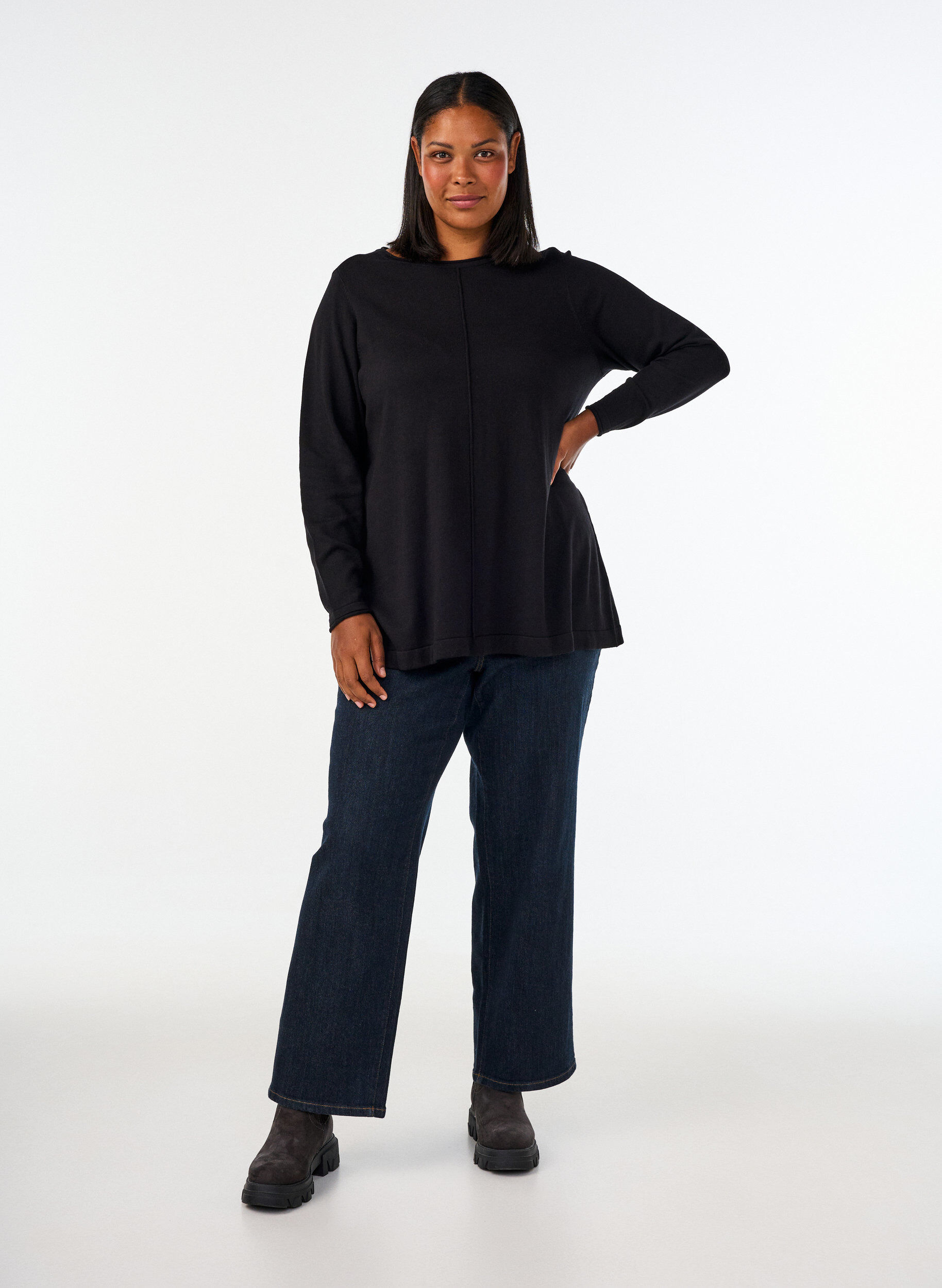 ZizziNeule puuvillaviskoosisekoitteesta, Musta, Model image number 1