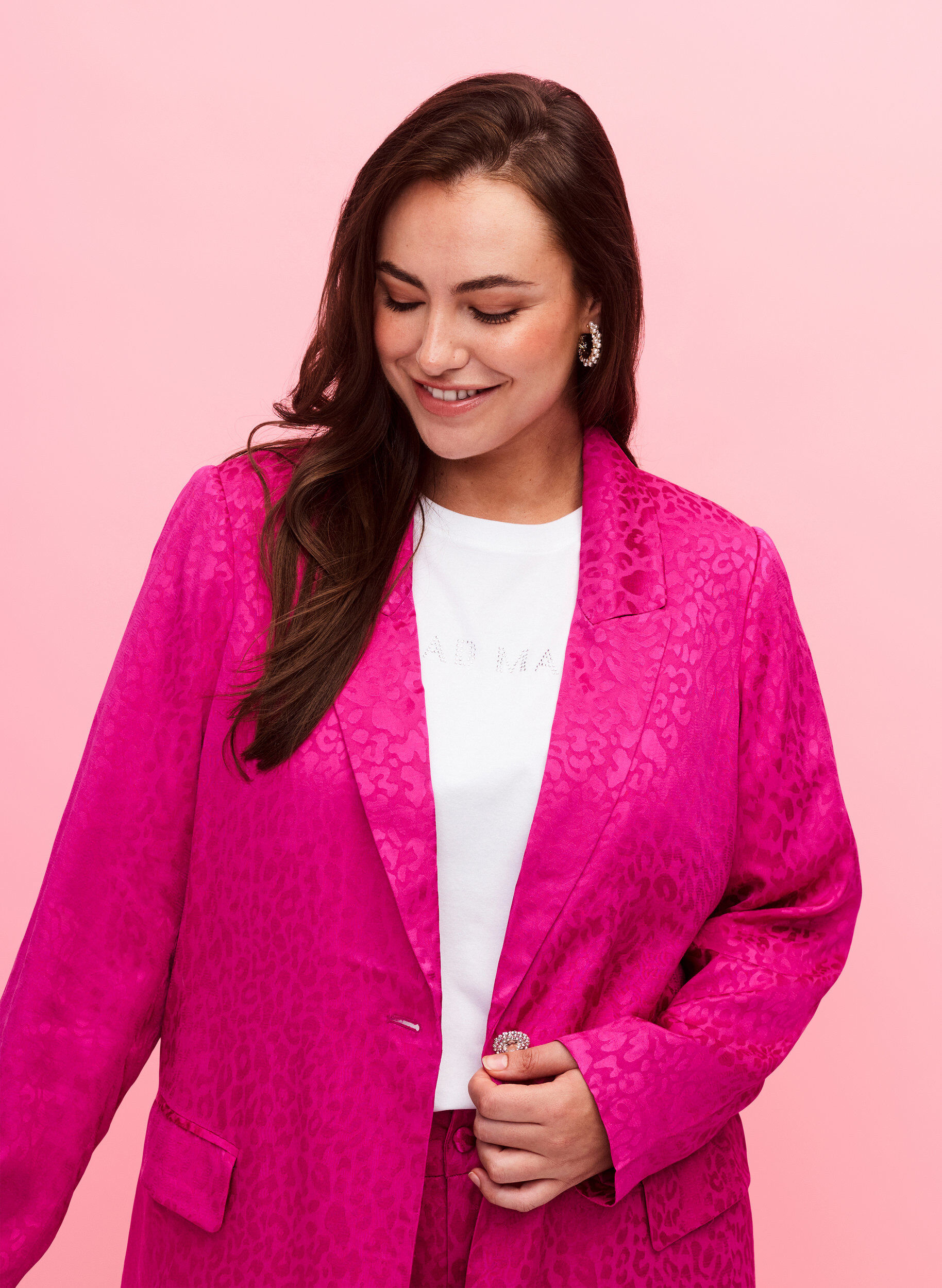 ZizziViskoosinen jacquard-bleiseri s&auml;vy s&auml;vyyn, Rose Violet, Model image number 2