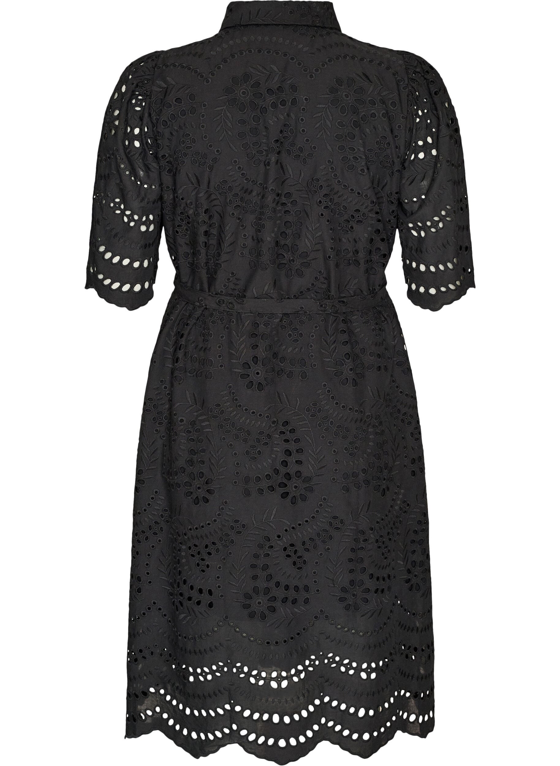 ZizziPaitamekko brodeerattua broderie anglaise -kangasta vy&ouml;ll&auml;, Musta, Packshot image number 1