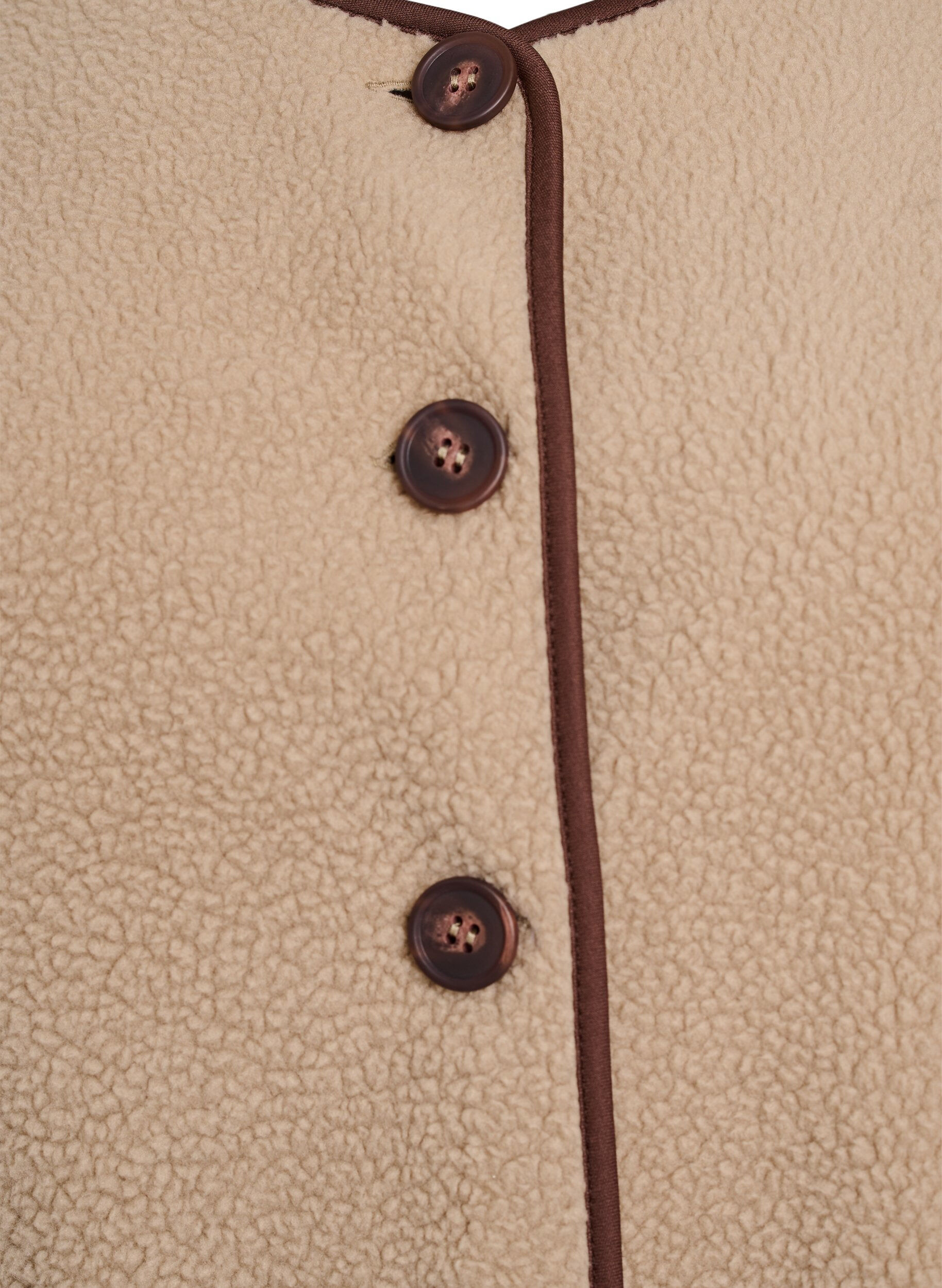 Zizzi Teddykankainen liivi kontrastireunuksilla, Beige, Packshot image number 2