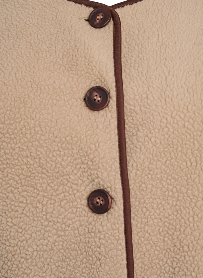 Teddykankainen liivi kontrastireunuksilla, Beige, Packshot image number 2