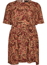 Mekko paisley-kuosilla ja solmittavalla vy&ouml;ll&auml;, Ruskea