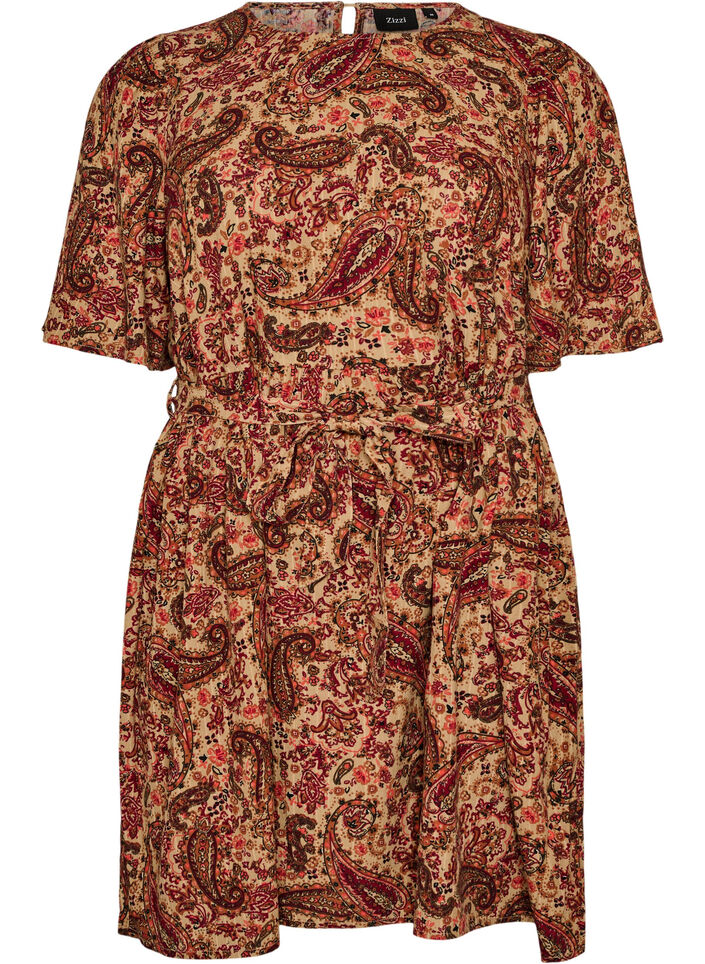 Mekko paisley-kuosilla ja solmittavalla vy&ouml;ll&auml;, Ruskea, Packshot image number 0