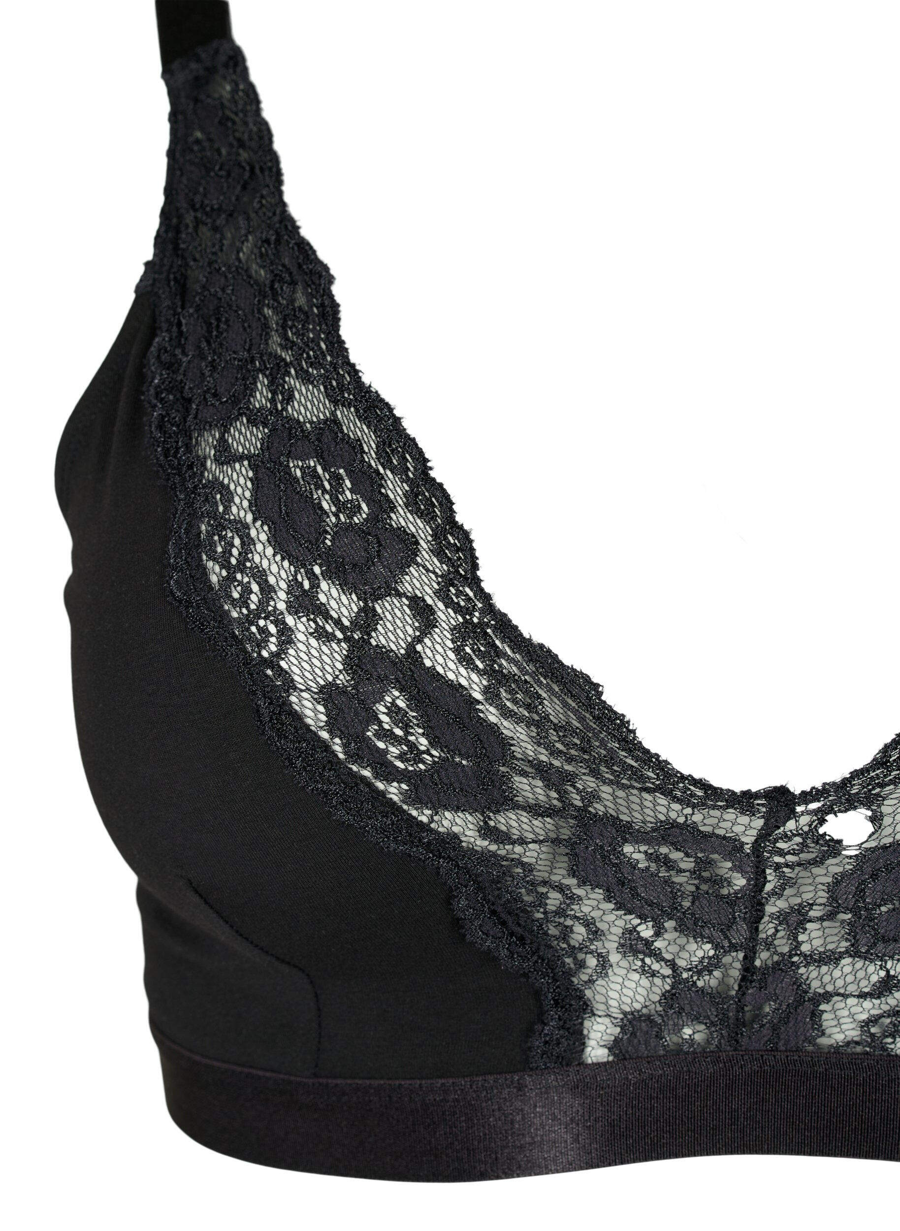 Zizzi Puuvillainen bralette pitsill&auml;, Musta, Packshot image number 2