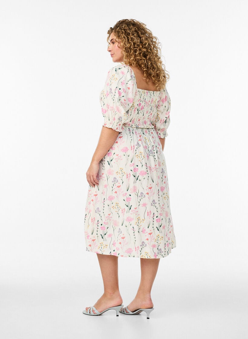 Kukkakuvioinen kes&auml;mekko viskoosista, Vanilja, Model image number 1