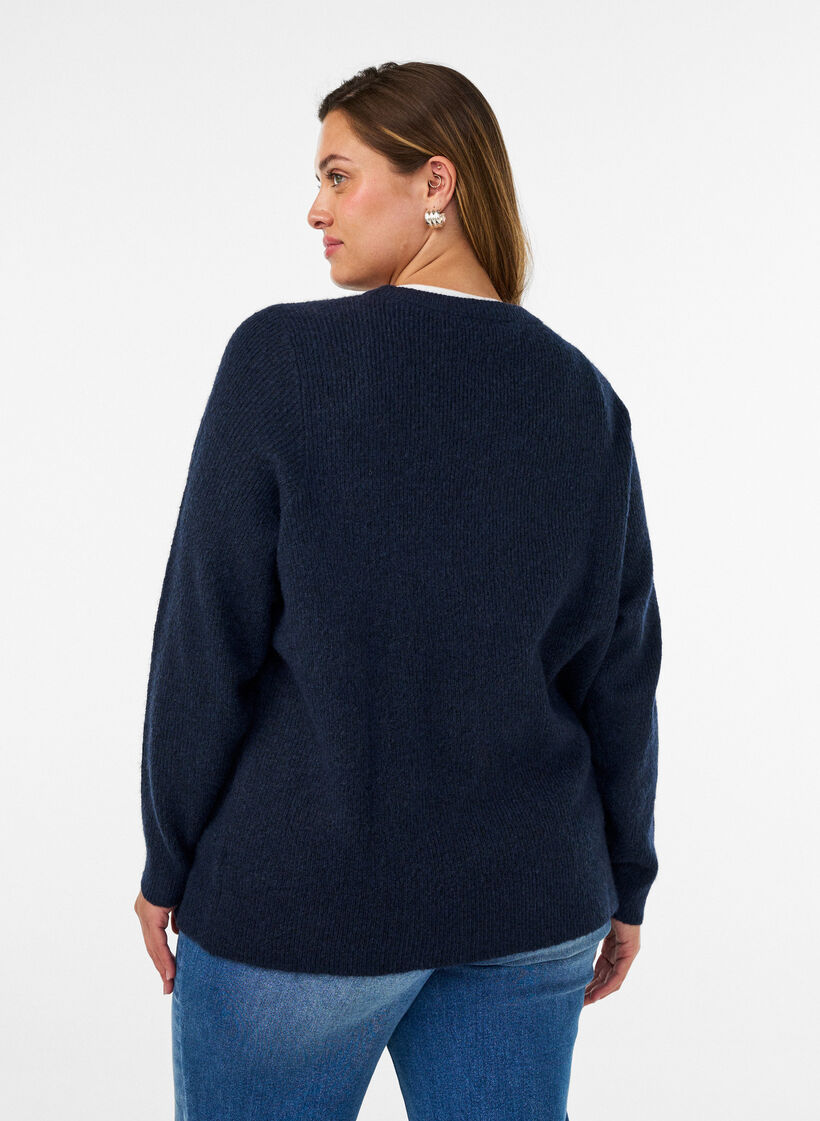 Melange-neulepusero py&ouml;re&auml;ll&auml; p&auml;&auml;ntiell&auml;, Sininen, Model image number 2