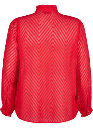 Paitapusero, jossa on röyhelöitä ja kuvioitu koostumus, Tango Red, Packshot image number 1