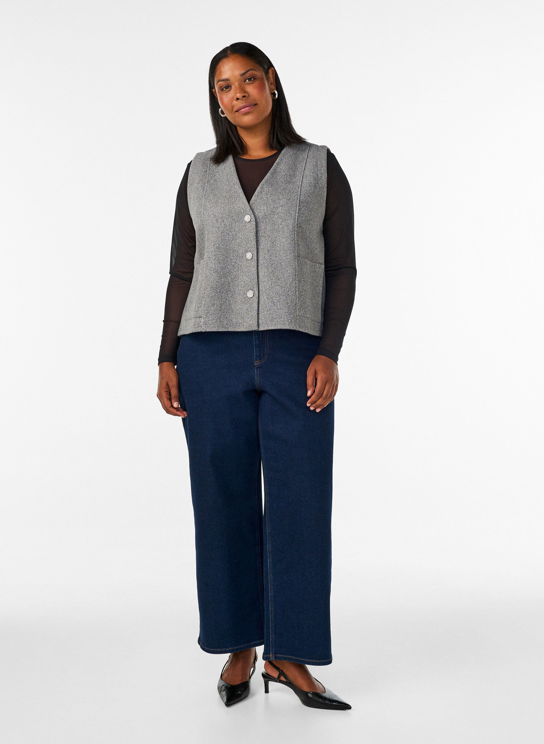 ZizziV-kauluksinen liivi napeilla, Harmaa, Model image number 1