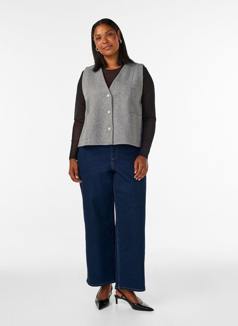 V-kauluksinen liivi napeilla, Harmaa, Model image number 1