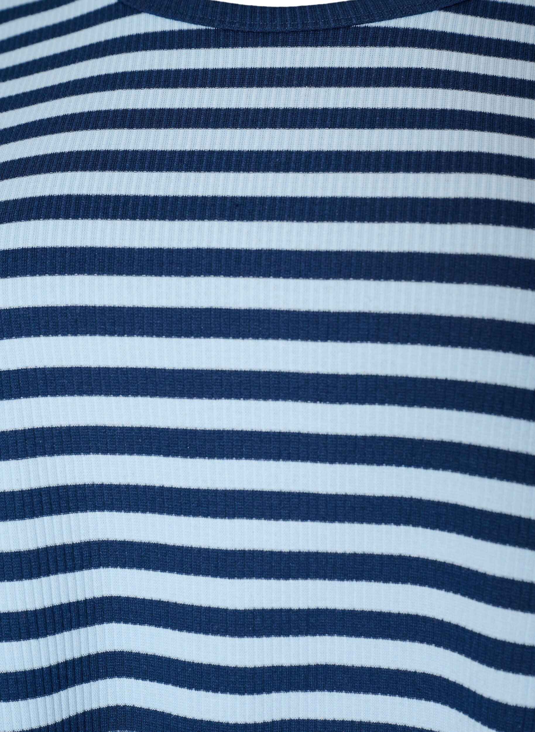 ZizziPitk&auml;hihainen y&ouml;paita ribatusta jerseyst&auml;, jossa on raitoja, Sininen, Packshot image number 2