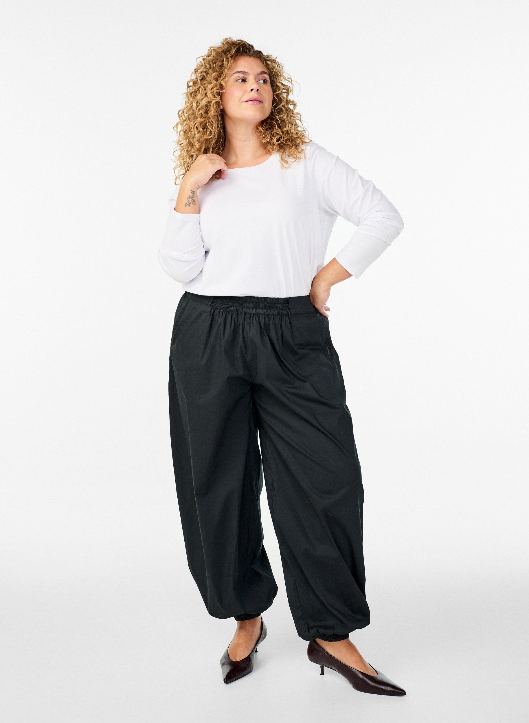 Zizzi Perus jersey -paita pitkilla hihoilla, Valkoinen, Model image number 1