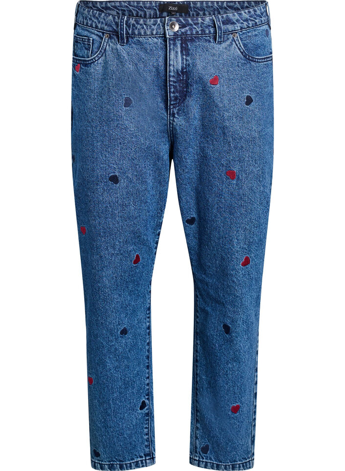 Mille mom fit -farkut, joissa on kirjonta, Sininen, Packshot image number 0