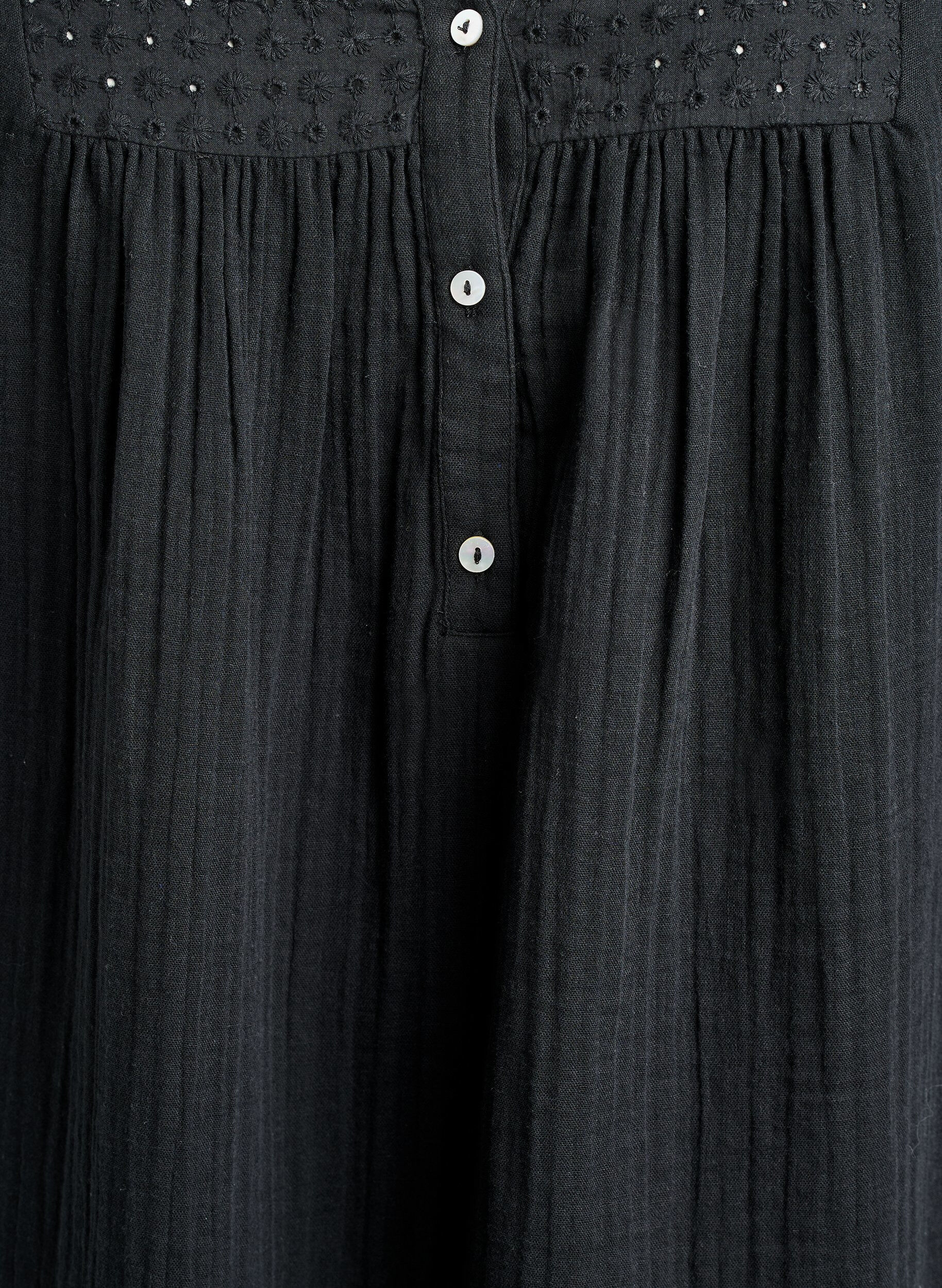 Zizzi Puuvillamusliinitunika brodeeratulla pitsill&auml;, Musta, Packshot image number 2