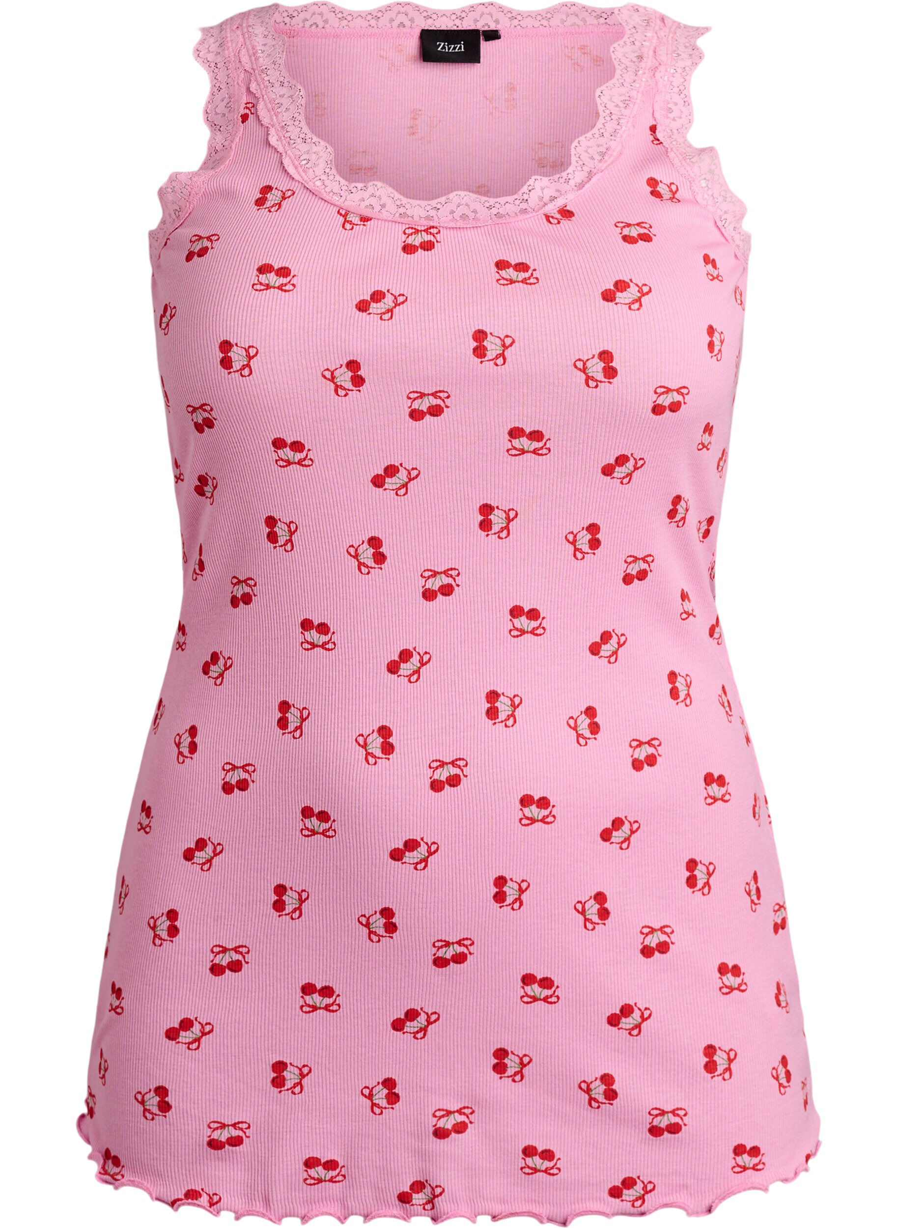 Zizzi Toppi, jossa on painatus ja pitsireunus, Vaaleanpunainen, Packshot image number 0