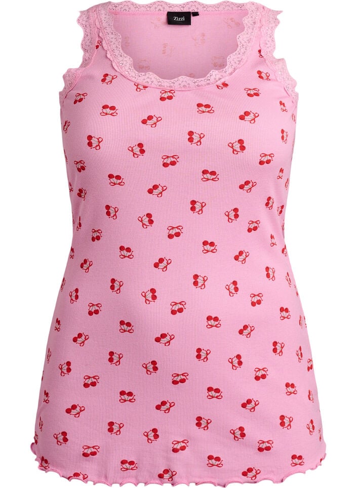 Toppi, jossa on painatus ja pitsireunus, Vaaleanpunainen, Packshot image number 0