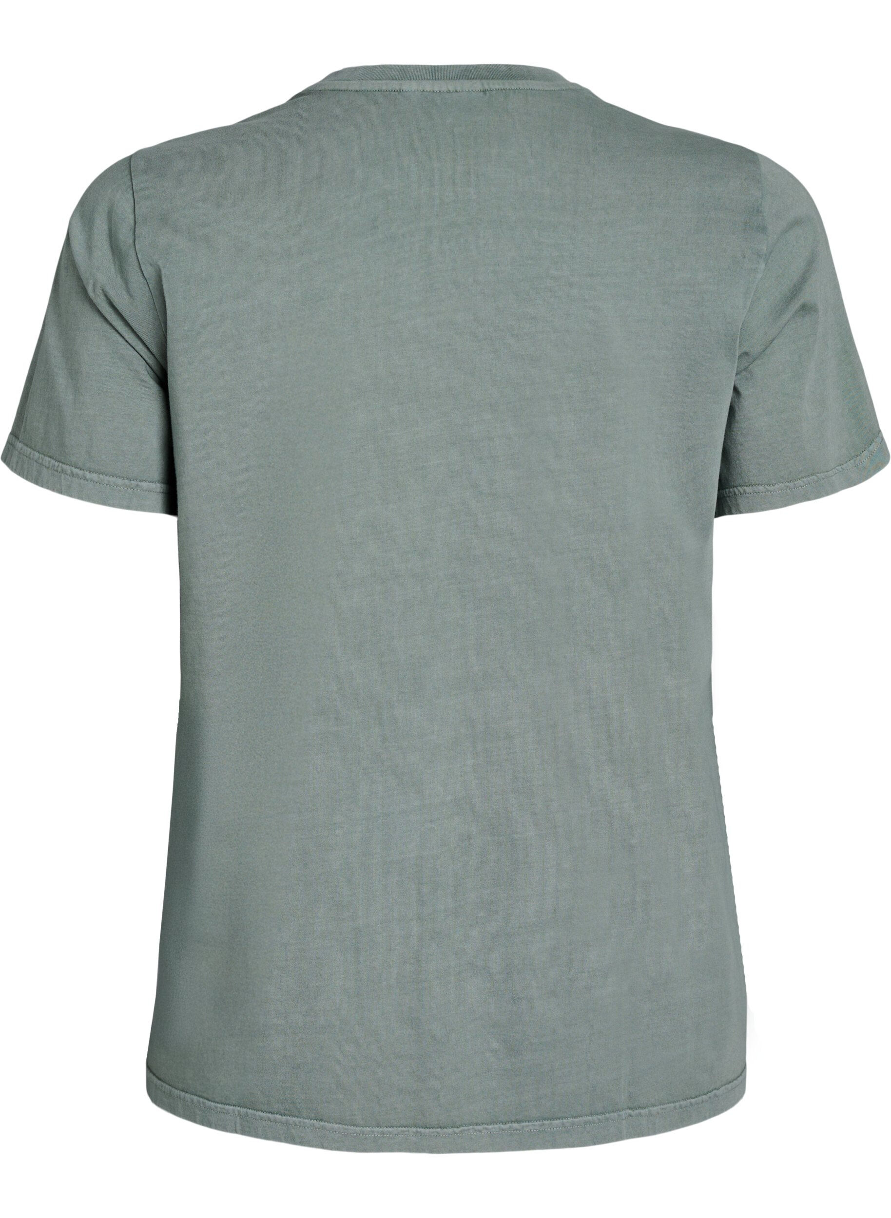 Zizzi Luomupuuvillasta valmistettu T-paita teksti- ja kukkapainatuksella, Vihre&auml;, Packshot image number 1