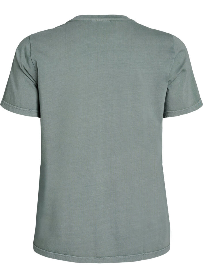 Luomupuuvillasta valmistettu T-paita teksti- ja kukkapainatuksella, Vihreä, Packshot image number 1